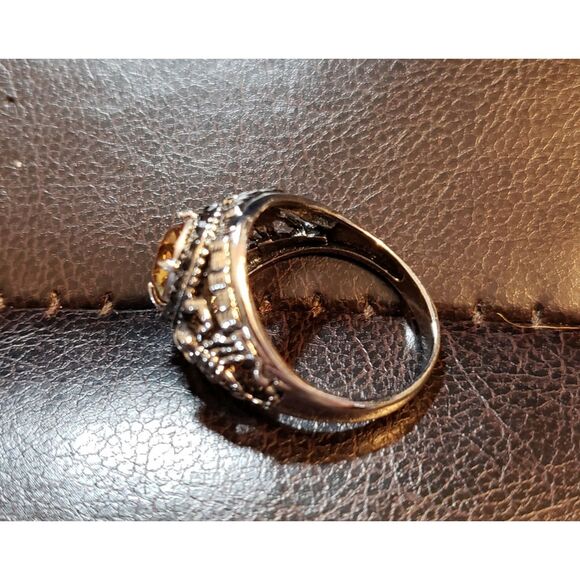 Men's Gold Red Stone Double Silver Carved Skull Ring Women's Thumb Ring Size 10 - Picture 7 of 10